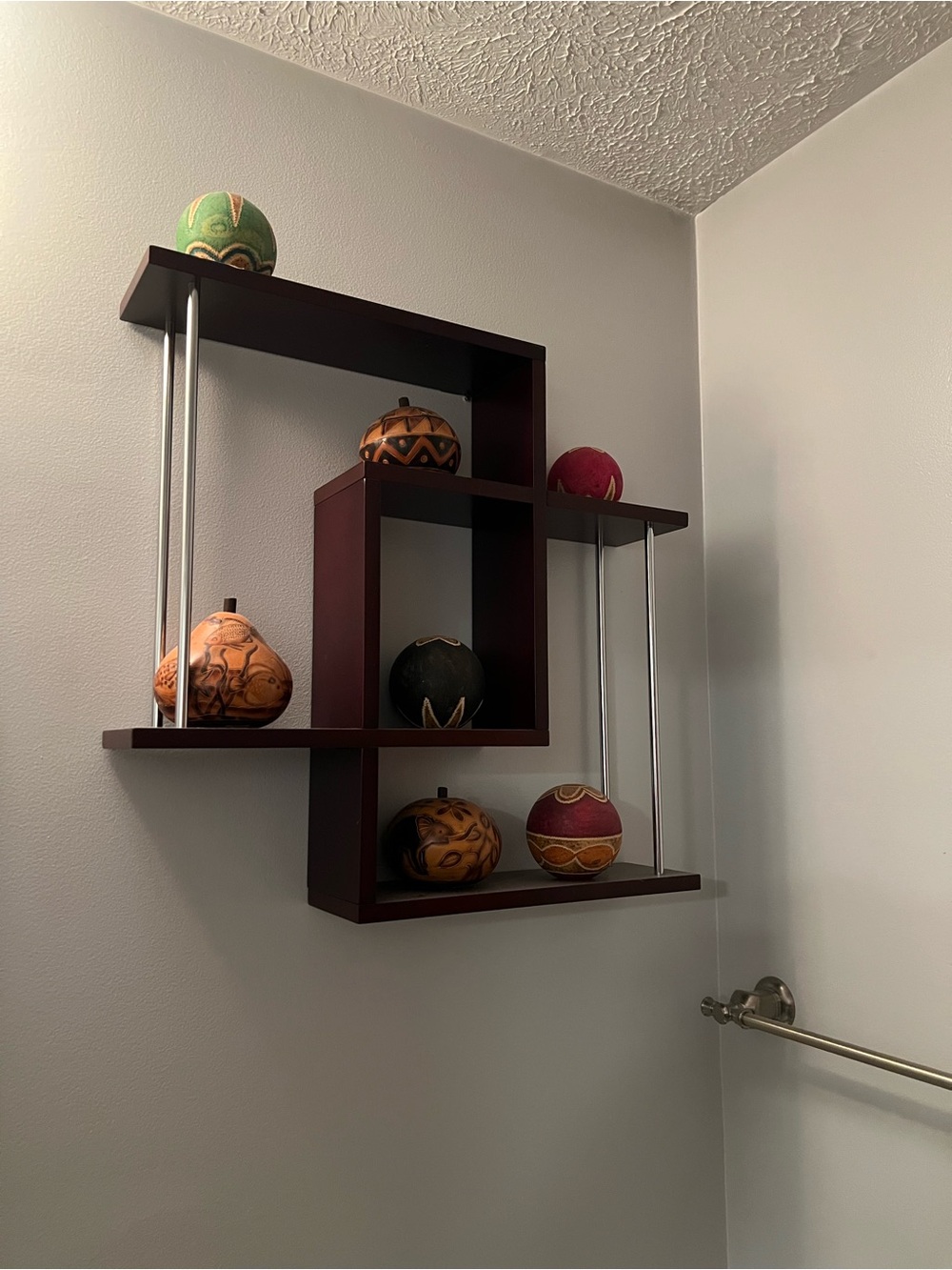 Modular Dark Brown Wall Display Shelf with Metal Accents